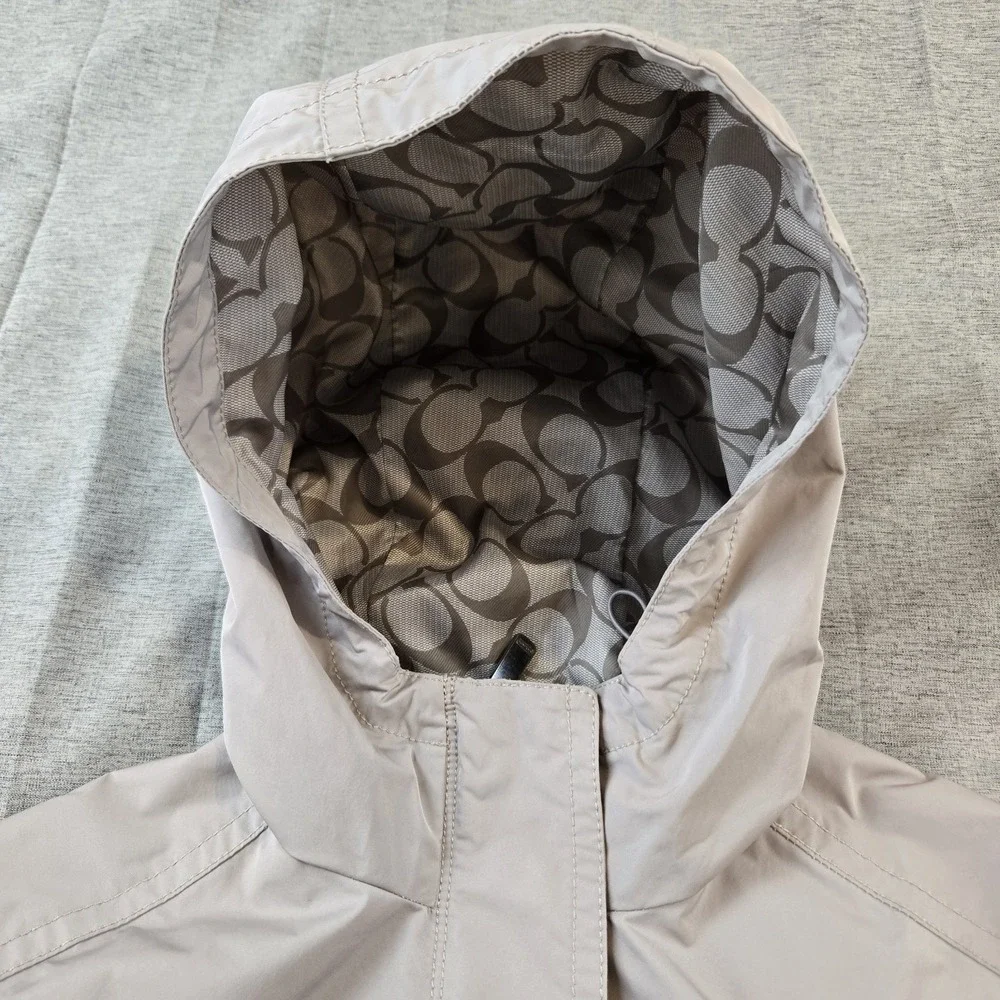 Coach Women's Lightweight Rain Jacket Full Zip Hooded Cinch Waist Pockets XS